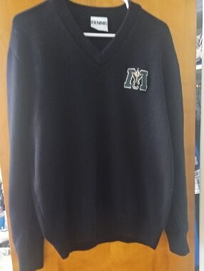 Dunnes Navy V-Neck Sweater with Embroidered M